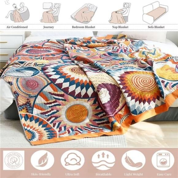 Boho Throw Blanket for Bed Couch 60"x80" - Picture 3 of 7